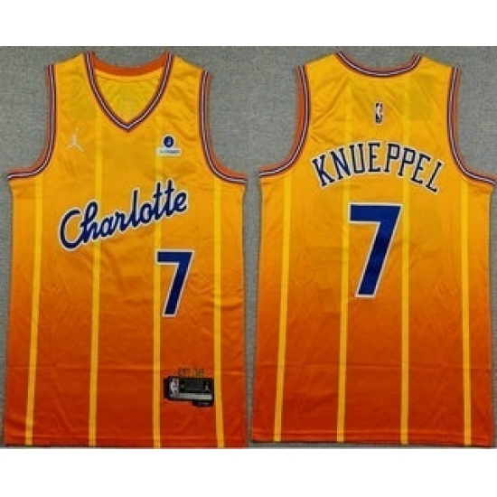 Men's Charlotte Hornets #7 Kon Knueppel Yellow 2025 City Sponsor Swingman Jersey - Ujersey