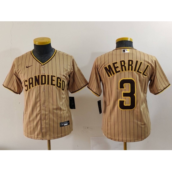 Youth San Diego Padres #3 Jackson Merrill Tan 2023 Cool Base Stitched Jersey - Ujersey