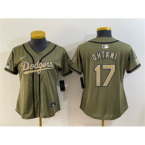 Women's Los Angeles Dodgers #17 Shohei Ohtani Olive 2026 Armed Forces Day Stitched Baseball Jersey(Run Small) - Ujersey
