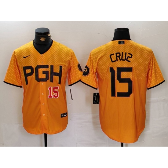 Men's Pittsburgh Pirates #15 Oneil Cruz Yellow 2023 City Connect Stitched Jerseys - Ujersey