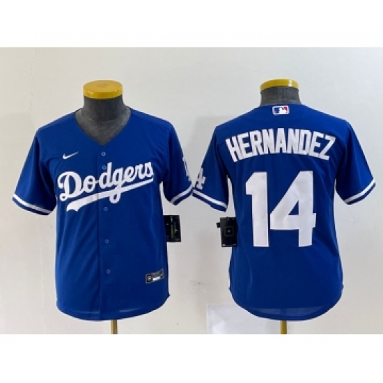 Youth Nike Los Angeles Dodgers #14 Enrique Hernandez Blue Stitched Cool Base Jersey - Ujersey