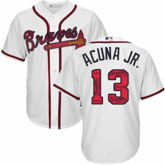 Men's Majestic Atlanta Braves #13 Ronald Acuna Jr. Authentic White Team Logo Fashion Cool Base MLB Jersey - Ujersey
