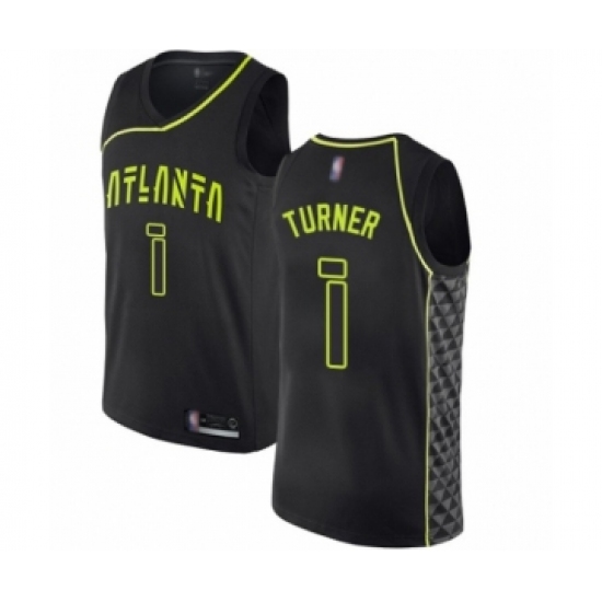 Men's Atlanta Hawks #1 Evan Turner Authentic Black Basketball Jersey - City Edition - Ujersey