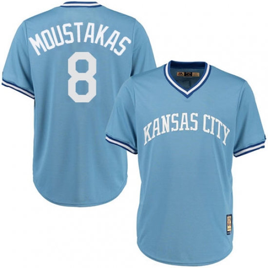 Men's Majestic Kansas City Royals #8 Mike Moustakas Authentic Light Blue Cooperstown MLB Jersey - Ujersey
