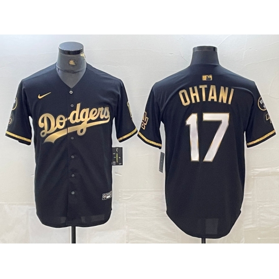 Men's Los Angeles Dodgers #17 Shohei Ohtani Black Gold Stitched Cool Base Nike Jerseys - Ujersey