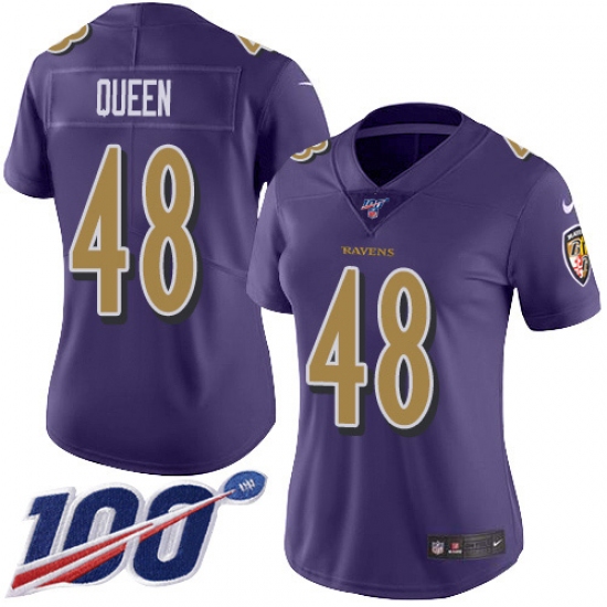 Women's Baltimore Ravens #48 Patrick Queen Purple Stitched NFL Limited Rush 100th Season Jersey - Ujersey