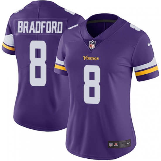 Women's Nike Minnesota Vikings #8 Sam Bradford Purple Team Color Vapor Untouchable Limited Player NFL Jersey - Ujersey