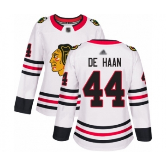 Women's Chicago Blackhawks #44 Calvin De Haan Authentic White Away Hockey Jersey - Ujersey