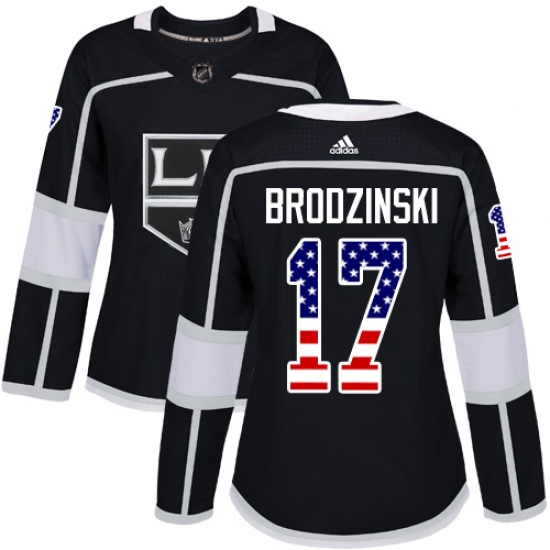 Women's Adidas Los Angeles Kings #17 Jonny Brodzinski Authentic Black USA Flag Fashion NHL Jersey - Ujersey