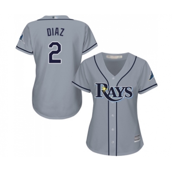 Women's Tampa Bay Rays #2 Yandy Diaz Replica Grey Road Cool Base Baseball Jersey - Ujersey