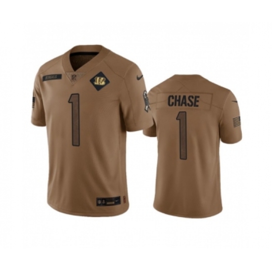 Men's Nike Cincinnati Bengals #1 Ja'Marr Chase 2023 Brown Salute To Service Limited Football Stitched Jersey - Ujersey