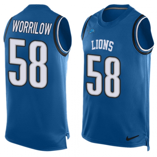 Men's Nike Detroit Lions #58 Paul Worrilow Limited Blue Player Name & Number Tank Top NFL Jersey - Ujersey