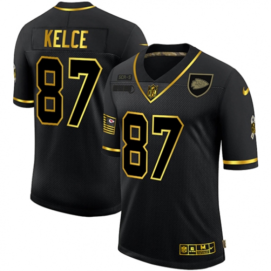 Men's Kansas City Chiefs #87 Travis Kelce Olive Gold Nike 2020 Salute To Service Limited Jersey - Ujersey
