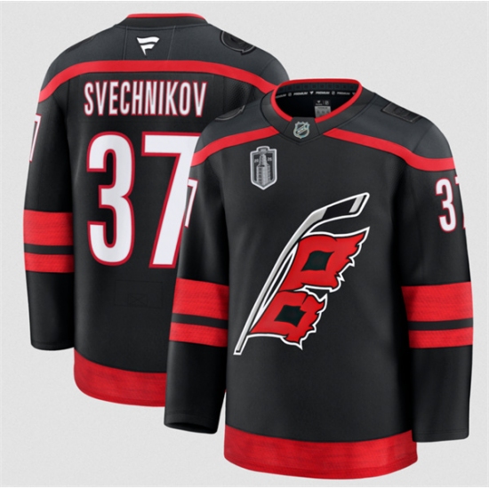 Men's Carolina Hurricanes #37 Andrei Svechnikov Black 2026 Stanley Cup Final Home Premium Hockey Stitched Jersey - Ujersey