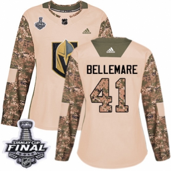 Women's Adidas Vegas Golden Knights #41 Pierre-Edouard Bellemare Authentic Camo Veterans Day Practice 2018 Stanley Cup Final NHL Jersey - Ujersey