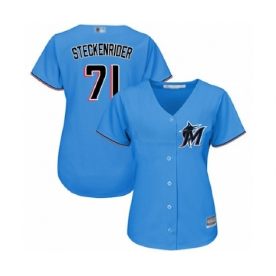 Women's Miami Marlins #71 Drew Steckenrider Authentic Blue Alternate 1 Cool Base Baseball Player Jersey - Ujersey