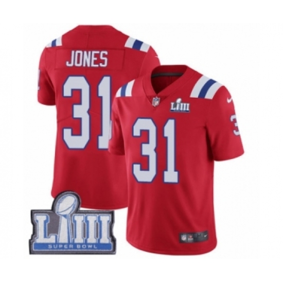 Youth Nike New England Patriots #31 Jonathan Jones Red Alternate Vapor Untouchable Limited Player Super Bowl LIII Bound NFL Jersey - Ujersey
