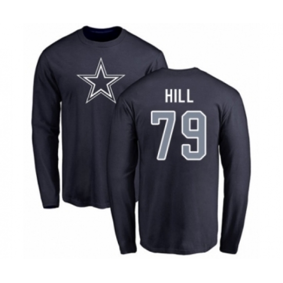 Football Dallas Cowboys #79 Trysten Hill Navy Blue Name & Number Logo Long Sleeve T-Shirt - Ujersey NHL
