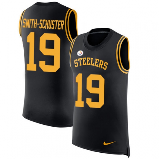 Men's Nike Pittsburgh Steelers #19 JuJu Smith-Schuster Limited Black Rush Player Name & Number Tank Top NFL Jersey - Ujersey