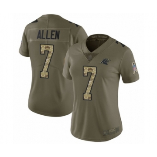 Women's Carolina Panthers #7 Kyle Allen Limited Olive Camo 2017 Salute to Service Football Jersey - Ujersey