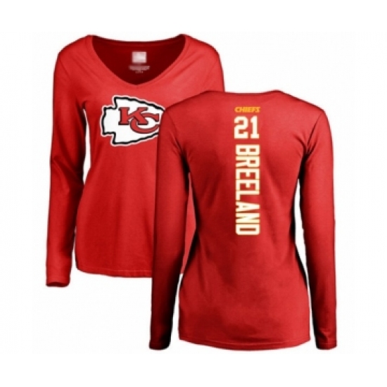 Football Women's Kansas City Chiefs #21 Bashaud Breeland Red Backer Slim Fit Long Sleeve T-Shirt - Ujersey
