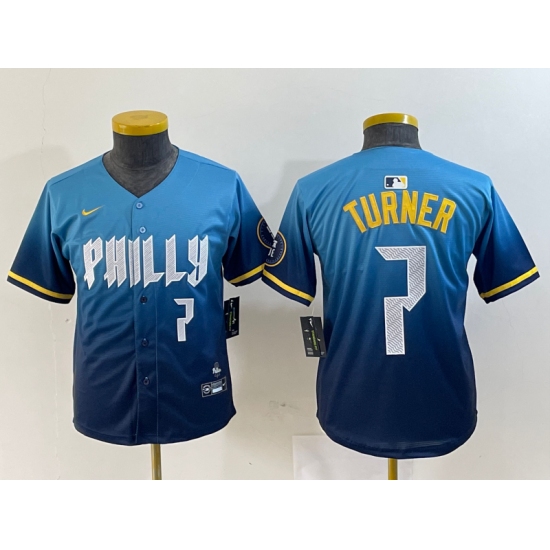 Youth Philadelphia Phillies #7 Trea Turner Number Blue 2024 City Connect Limited Stitched Jerseys - Ujersey