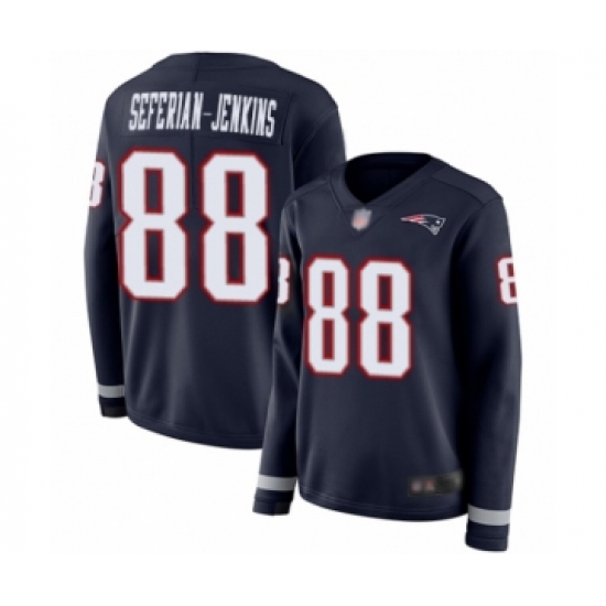Women's New England Patriots #88 Austin Seferian-Jenkins Limited Navy Blue Therma Long Sleeve Football Jersey - Ujersey