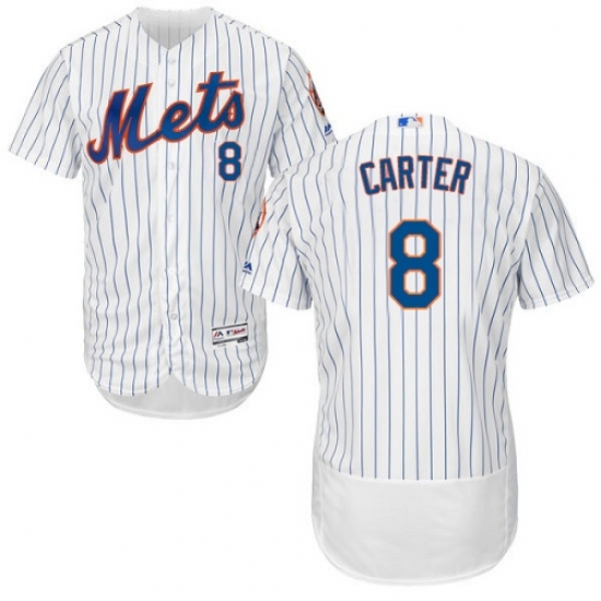 Men's Majestic New York Mets #8 Gary Carter White Home Flex Base Authentic Collection MLB Jersey - Ujersey