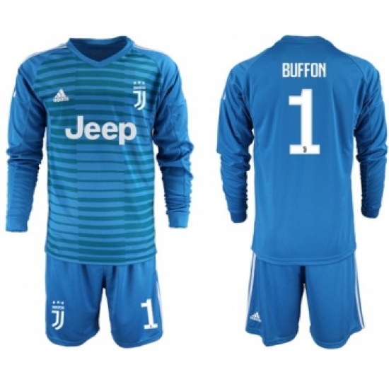 Juventus #1 Buffon Blue Goalkeeper Long Sleeves Soccer Club Jersey