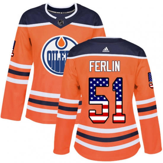 Women's Adidas Edmonton Oilers #51 Brian Ferlin Authentic Orange USA Flag Fashion NHL Jersey - Ujersey