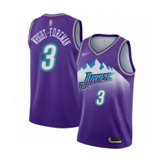 Men's Utah Jazz #3 Justin Wright-Foreman Authentic Purple Hardwood Classics Basketball Jersey - Ujersey