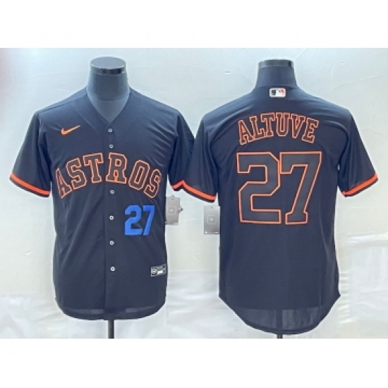 Men's Houston Astros #27 Jose Altuve Number Lights Out Black Fashion Stitched MLB Cool Base Nike Jerseys - Ujersey