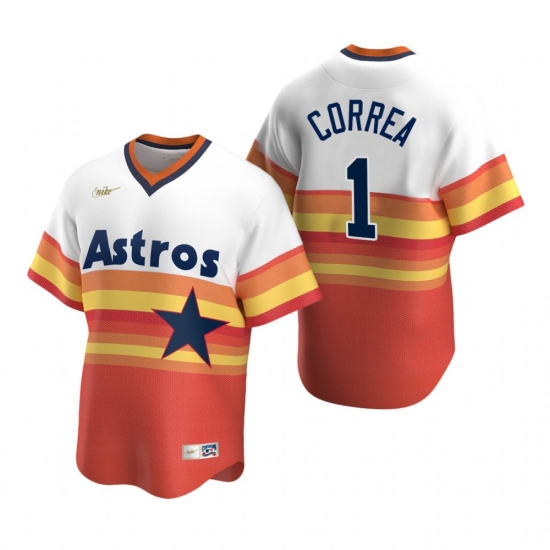 Men's Nike Houston Astros #1 Carlos Correa White Orange Cooperstown Collection Home Stitched Baseball Jersey - Ujersey