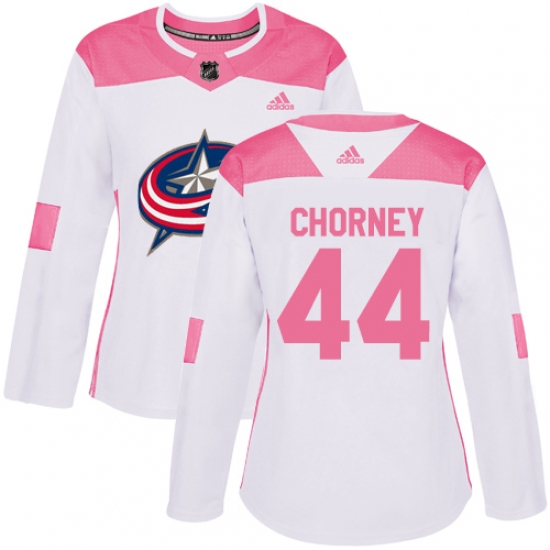 Women's Adidas Columbus Blue Jackets #44 Taylor Chorney Authentic White Pink Fashion NHL Jersey - Ujersey
