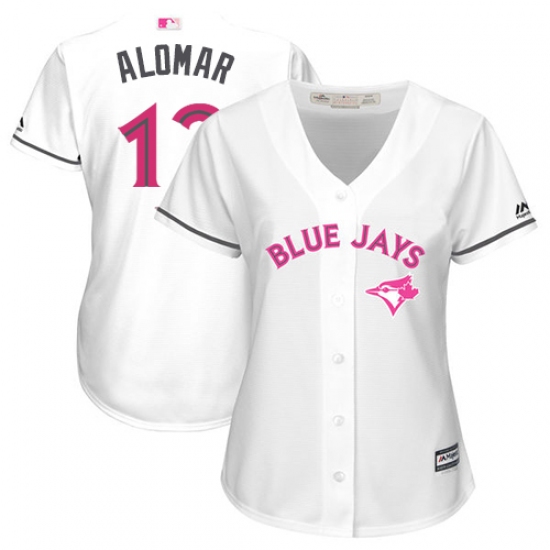 Women's Majestic Toronto Blue Jays #12 Roberto Alomar Replica White Mother's Day Cool Base MLB Jersey - Ujersey
