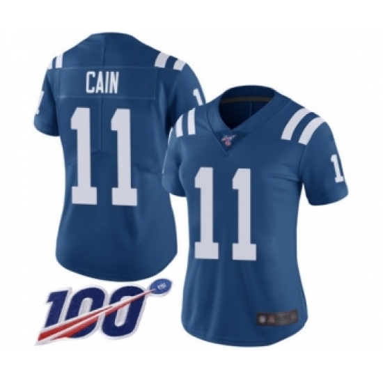 Women's Indianapolis Colts #11 Deon Cain Royal Blue Team Color Vapor Untouchable Limited Player 100th Season Football Jersey - Ujersey