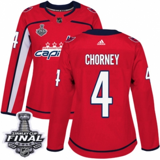 Women's Adidas Washington Capitals #4 Taylor Chorney Authentic Red Home 2018 Stanley Cup Final NHL Jersey - Ujersey