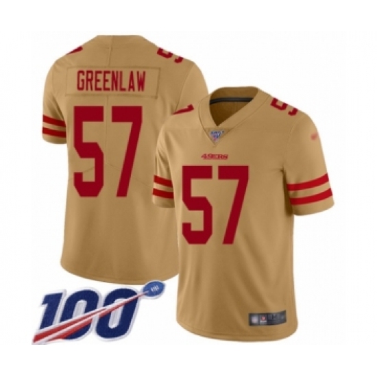 Men's San Francisco 49ers #57 Dre Greenlaw Limited Gold Inverted Legend 100th Season Football Jersey - Ujersey