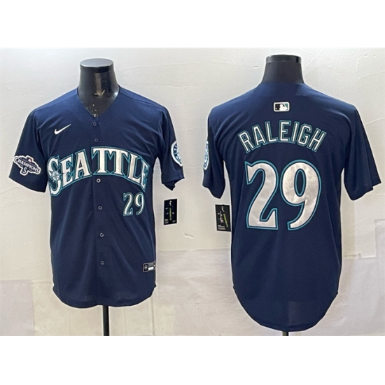 Men's Seattle Mariners #29 Cal Raleigh Navy With 2025 AL West Division Champions Limited Stitched jersey - Ujersey