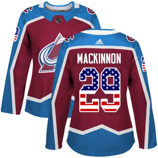 Women's Adidas Colorado Avalanche #29 Nathan MacKinnon Authentic Burgundy Red USA Flag Fashion NHL Jersey - Ujersey