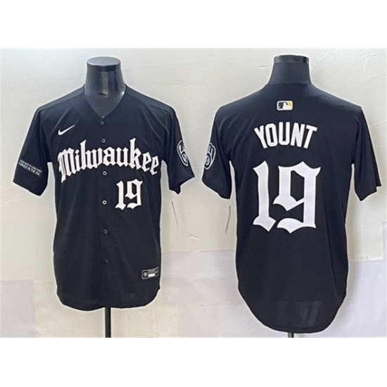 Men's Milwaukee Brewers #19 Robin Yount Black 'Gothic 414 Shadows Edition' Vapor Premier Limited Stitched Jersey - Ujersey