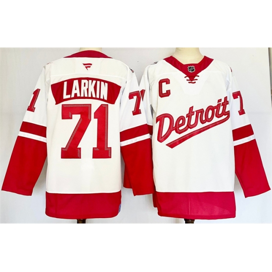 Men's Detroit Red Wings #71 Dylan Larkin White Red 2024-25 With C Stitched Jersey
