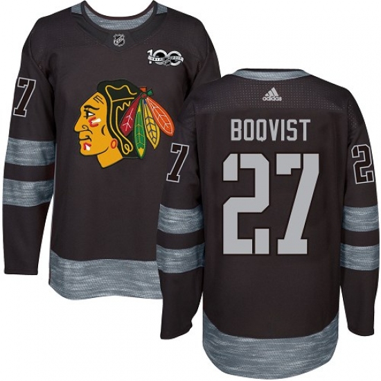 Men's Adidas Chicago Blackhawks #27 Adam Boqvist Authentic Black 1917-2017 100th Anniversary NHL Jersey - Ujersey
