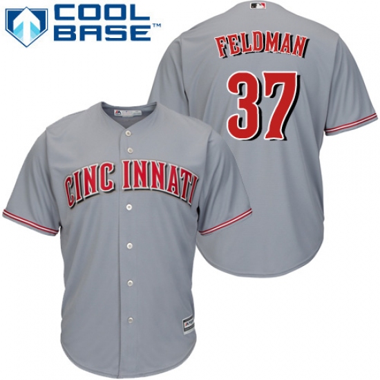 Youth Majestic Cincinnati Reds #37 Scott Feldman Replica Grey Road Cool Base MLB Jersey - Ujersey
