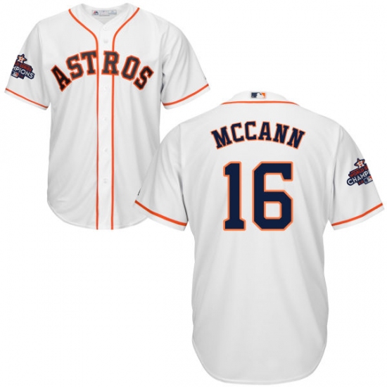 Youth Majestic Houston Astros #16 Brian McCann Authentic White Home 2017 World Series Champions Cool Base MLB Jersey - Ujersey