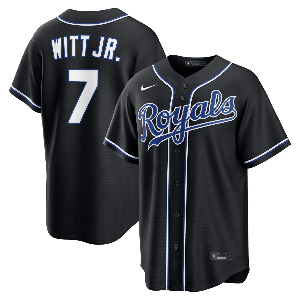 Men's Kansas City Royals Bobby Witt Jr. Nike Fashion Replica Black Out Jersey - SUjersey01
