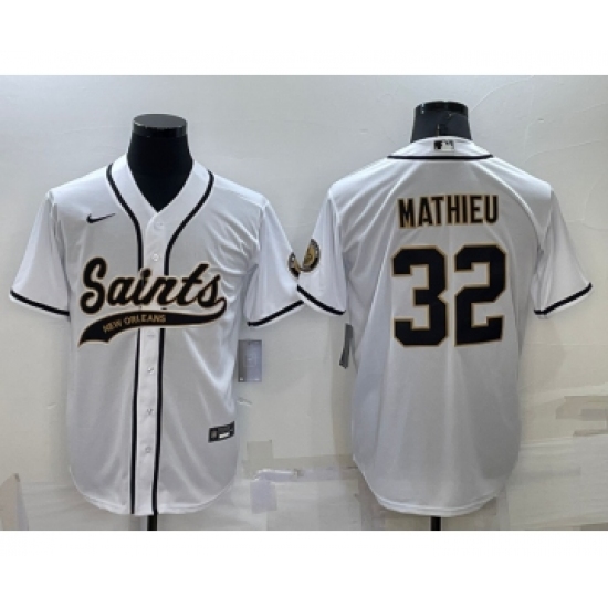 Men's New Orleans Saints #32 Tyrann Mathieu White Stitched MLB Cool Base Nike Baseball Jersey - Ujersey