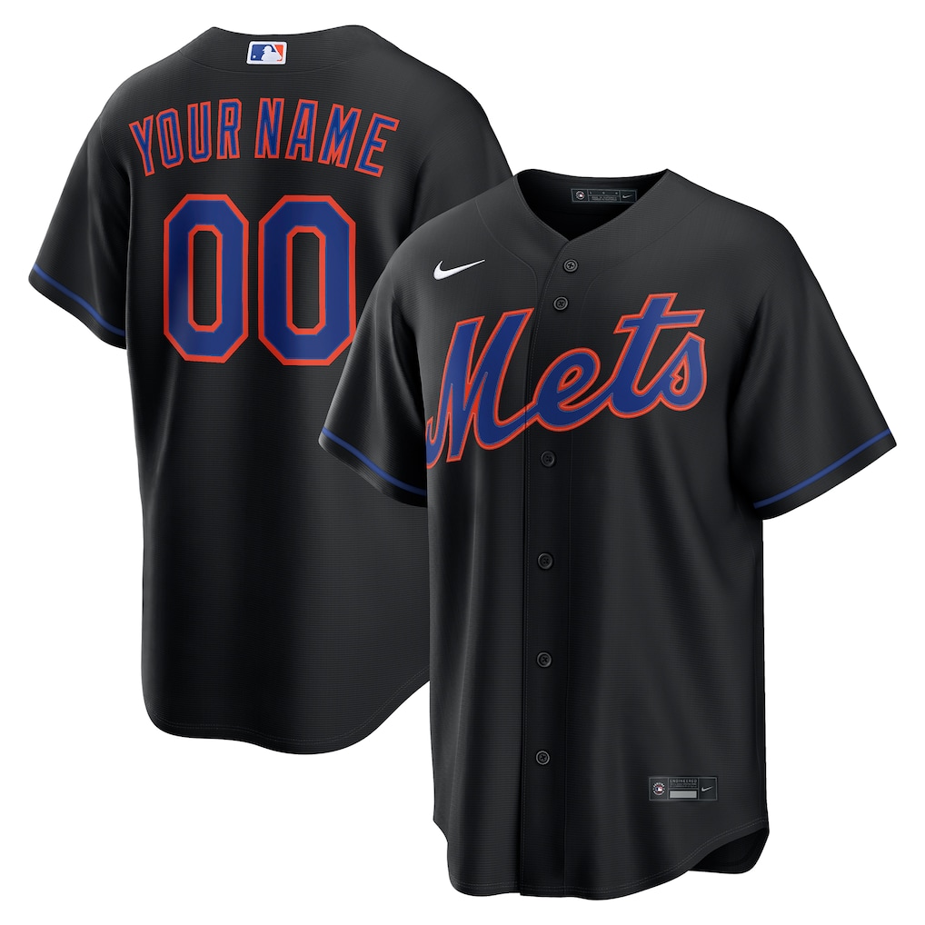 Men's New York Mets Nike Black Alternate Replica Custom Jersey - ujerseystore