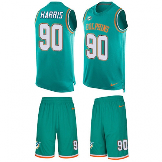 Men's Nike Miami Dolphins #90 Charles Harris Limited Aqua Green Tank Top Suit NFL Jersey - Ujersey