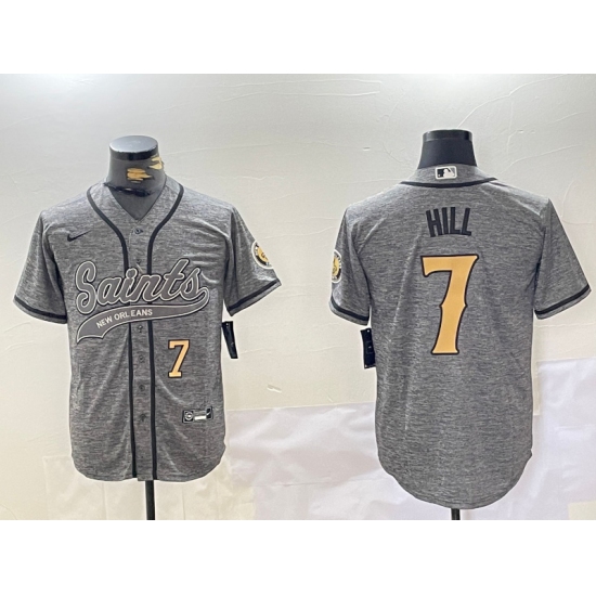 Men's New Orleans Saints #7 Taysom Hill Grey With Cool Base Stitched Baseball Jerseys - Ujersey